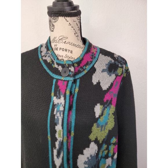 J. JILL Tapestry Knit Cardigan Womens Sz Large Long Duster Artsy Black Floral - Picture 3 of 10